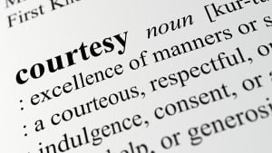 Word of the month: Courtesy. Image of definition of courtesy in dictionary