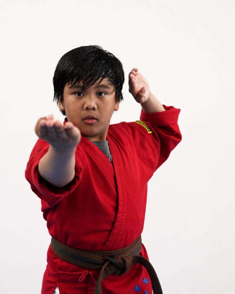 karate-kid-at-bernardo-karate-confidence-2026 Young boy in karate class at Oxford Bernardo location